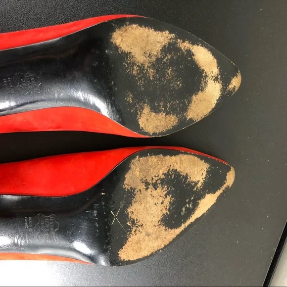 Vintage 80's Karl Lagerfeld Red Suede Pumps Sz 6 1/2 - Picture 11 of 13